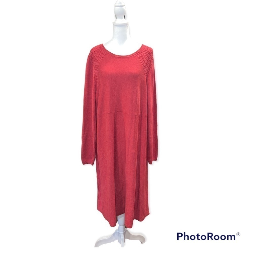 J. Jill Womens XL Red Cotton Blend Knit Long Sleeve Sweater Dress